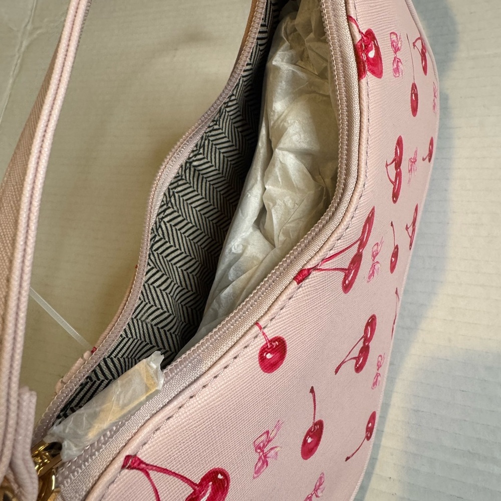 Cherry Print Tan Shoulder Bag - Picture 2 of 7